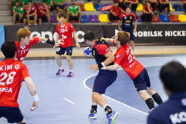 Partido Corea del Sur - Rumanía. Categoría masculina. Campeonato del Mundo Universitario de Balonmano. Antequera. Julio de 2016