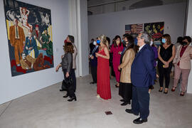 Autoridades visitan la exposición "Eugenio Chicano Siempre" en su inauguración. Museo de Málaga. Mayo de 2021