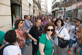 Visita guiada por el centro histórico. Olimpiada Española de Economía, Fase Nacional. Calle Comedias. Málaga. Junio de 2015