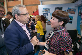José Ángel Narváez en el estand del Contenedor Cultural. Jornadas de Puertas Abiertas de la Universidad de Málaga. Complejo Polideportivo Universitario. Abril de 2018