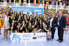 España ganadora en la categoría femenina. Ceremonia de clausura del Campeonato del Mundo Universitario de Balonmano. Antequera. Julio de 2016