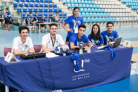Equipo de árbritros de mesa. Partido Universidad de Colonia - Universidad de Aksaray. Categoría femenina. Campeonato Europeo Universitario de Balonmano. Antequera. Julio de 2017