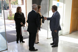Llegada de la ministra Marcela Bacigalupo. Firma del convenio de la Universidad de Málaga con el gobierno de Paraguay. Edificio del Rectorado. Diciembre de 2017