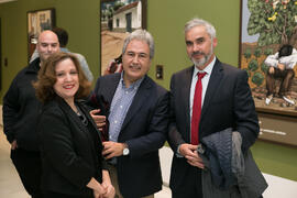 Mariluz Reguero, Juan Antonio García y Vicente Martínez. Inauguración de la exposición "Aguatintas por Seguiriyas", de Eugenio Chicano. Palacio Episcopal de Málaga. Enero de 2019