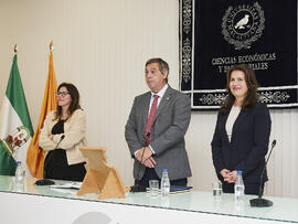 Mesa presidencial. Toma de posesión de Ana José Cisneros Ruiz como nueva decana de la Facultad de Ciencias Económicas y Empresariales de la Universidad de Málaga. Campus de El Ejido. Enero de 2025