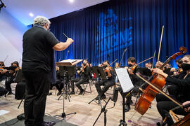 Ensayo del Concierto de Bandas Sonoras de la 31 edición de Fancine de la Universidad de Málaga. Auditorio de la Escuela Técnica de Ingeniería de Telecomunicaciones e Informática. Noviembre de 2021
