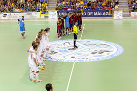 Partido España contra Bielorrusia. 14º Campeonato del Mundo Universitario de Fútbol Sala 2014 (FUTSAL). Antequera. Julio de 2014