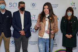 Dolores Caetano presenta la Jornada de Puertas Abiertas de la Universidad de Málaga. Complejo Polideportivo Universitario. Marzo de 2022