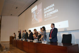 Mesa presidencial. Entrega de premios en el Paraninfo de la Universidad de Málaga. Olimpiada Española de Economía, Fase Nacional. Junio de 2015