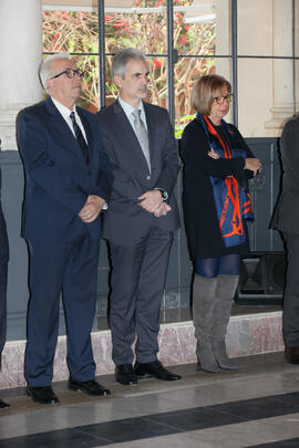 José Sánchez Maldonado, Adelaida de la Calle y Aquilino Alonso en la toma de posesión de D. José Ángel Narváez Bueno como Rector de la Universidad de Málaga. Palacio de San Telmo, Sevilla. Enero de 2016