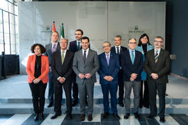 Foto de grupo. Toma de posesión de D. José Ángel Narváez Bueno como Rector de la Universidad de Málaga. Palacio de San Telmo, Sevilla. Enero de 2020