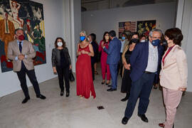 Autoridades visitan la exposición "Eugenio Chicano Siempre" en su inauguración. Museo de Málaga. Mayo de 2021