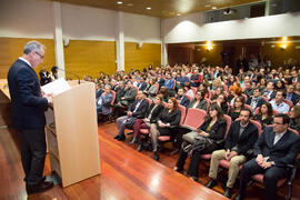 Intervención de Miguel Porras en la Toma de Posesión de los nuevos profesores titulares y directores de secretariado de la Universidad de Málaga. Edificio del Rectorado. Febrero de 2018