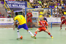 Partido Rusia contra Brasil. 14º Campeonato del Mundo Universitario de Fútbol Sala 2014 (FUTSAL). Antequera. Julio de 2014