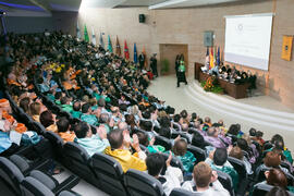 Intervención de Luis Gómez Jacinto en la Apertura del Curso Académico 2017/2018 de la Universidad de Málaga. Salón de actos de la Facultad de Turismo. Septiembre de 2017