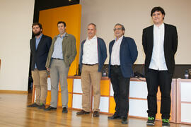 Foto de grupo. Debate electoral entre los candidatos a Rector de la Universidad de Málaga. Escuela Técnica Superior de Ingeniería Industrial. Noviembre de 2015