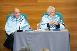 Miguel Sáenz Sagaseta y Brian Harris en su investidura como Doctores "Honoris Causa" por la Facultad de Filosofía y Letras de la Universidad de Málaga. Edificio del Rectorado. Febrero de 2020