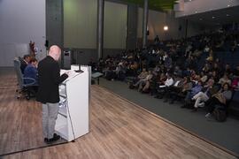 Intervención de Abraham Cortés. Debate electoral entre los candidatos a Rector de la Universidad de Málaga. Escuela Técnica Superior de Ingeniería Informática y Telecomunicaciones. Noviembre de 2023