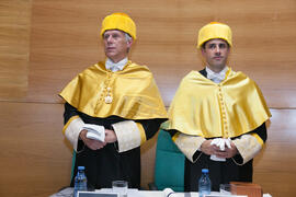 Manuel García Sillero y Edmund Neugebauer en su investidura como Doctor "Honoris Causa" por la Facultad de Medicina de la Universidad de Málaga. Edificio del Rectorado. Noviembre de 2016
