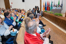 Hipólito Esteban y Antonio Soler en su investidura como Doctor "Honoris Causa" por la Facultad de Filosofía y Letras de la Universidad de Málaga. Paraninfo. Junio de 2016