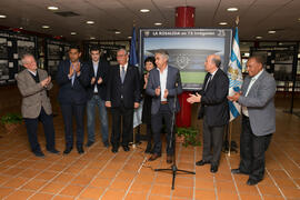 Intervención de Vicente Martínez en la inauguración de la exposición "La Rosaleda en 75 imágenes". Complejo Polideportivo Universitario. Marzo de 2017