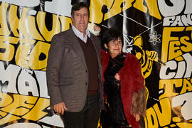 Ernesto Pimentel y Tecla Lumbreras en photocall. Inauguración de la 31ª edición de Fancine de la Universidad de Málaga. Cine Albéniz. Noviembre de 2021