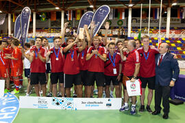 Medalla de bronce para Bielorrusia. Acto de clausura y entrega de medallas. 14º Campeonato del Mundo Universitario de Fútbol Sala 2014 (FUTSAL). Antequera. Julio de 2014