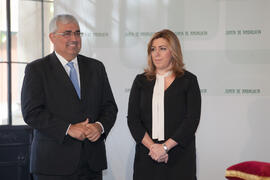 Antonio Ramírez de Arellano y Susana Díaz en la toma de posesión de José Ángel Narváez como Rector de la Universidad de Málaga. Palacio de San Telmo, Sevilla. Enero de 2016