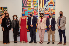 Foto de grupo tras la inauguración de la exposición "Eugenio Chicano Siempre". Museo de Málaga. Mayo de 2021