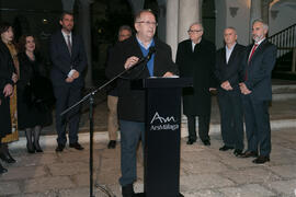 Juan José Téllez. Inauguración de la exposición "Aguatintas por Seguiriyas", de Eugenio Chicano. Palacio Episcopal de Málaga. Enero de 2019