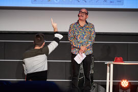 José Corbacho. Ensayo de la gala de inauguración de la 31ª edición de Fancine de la Universidad de Málaga. Cine Albéniz. Noviembre de 2021