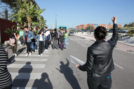 Llegada de estudiantes a las Jornadas de Puertas Abiertas de la Universidad de Málaga. Complejo Polideportivo Universitario. Abril de 2018