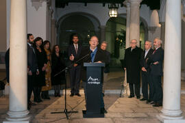 Juan José Téllez. Inauguración de la exposición "Aguatintas por Seguiriyas", de Eugenio Chicano. Palacio Episcopal de Málaga. Enero de 2019
