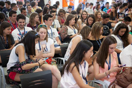 Asistentes a la conferencia. Visita guiada por el centro histórico. Olimpiada Española de Economía, Fase Nacional. Cofradía de los Estudiantes. Málaga. Junio de 2015