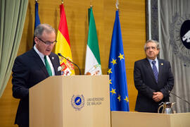 Intervención de Miguel Porras en la Toma de Posesión de los nuevos profesores titulares y directores de secretariado de la Universidad de Málaga. Edificio del Rectorado. Febrero de 2018