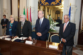Mesa presidencial. Nombramiento de Eugenio Chicano como miembro de la Real Academia de Bellas Artes de San Telmo. Salón de los Espejos, Ayuntamiento de Málaga. Septiembre de 2016