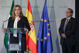 Susana Díaz en la toma de posesión de José Ángel Narváez como Rector de la Universidad de Málaga. Palacio de San Telmo, Sevilla. Enero de 2016