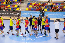 Partido Rumanía - España. Categoría masculina. Campeonato del Mundo Universitario de Balonmano. Antequera. Julio de 2016