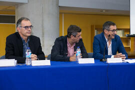 Gregorio García Reche, Juan Teodomiro López y Antonio Aguilar. Homenaje a Pablo García Baena y Antonio Garrido. Biblioteca General. Octubre de 2018