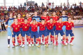 Jugadores de España. Partido España contra República Checa. 14º Campeonato del Mundo Universitario de Fútbol Sala 2014 (FUTSAL). Antequera. Julio de 2014