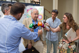Rueda de prensa de Alfonso Guerra. Curso "Geopolítica y leyenda negra". Cursos de Verano de la Universidad de Málaga. Málaga. Julio de 2019