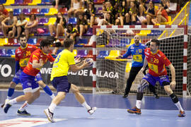 Partido Rumanía - España. Categoría masculina. Campeonato del Mundo Universitario de Balonmano. Antequera. Julio de 2016