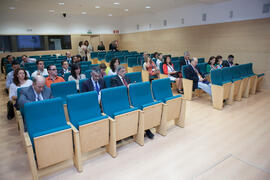 Asistentes al tercer panel del Encuentro de rectores de Brasil, Portugal y España: La creación de empresas universitarias internacionales. Edificio The Green Ray. Octubre de 2015