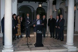 Juan Antonio García Galindo. Inauguración de la exposición "Aguatintas por Seguiriyas", de Eugenio Chicano. Palacio Episcopal de Málaga. Enero de 2019