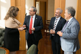 Marcela Bacigalupo, José Ángel Narváez, Roberto Melgarejo y Juan Antonio García. Firma del convenio de la Universidad de Málaga con el gobierno de Paraguay. Edificio del Rectorado. Diciembre de 2017