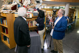 Rafael Ballesteros, Tecla Lumbreras y Juan José Téllez. Homenaje a Pablo García Baena y Antonio Garrido. Biblioteca General. Octubre de 2018