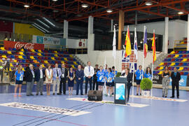 Intervención de Rosaura Méndez. Ceremonia de clausura del Campeonato del Mundo Universitario de Balonmano. Antequera. Julio de 2016