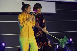 Alessandra García y Tecla Lumbreras presentan la gala de de inauguración de la 33ª edición de Fancine de la Universidad de Málaga. Cine Albéniz. Noviembre de 2023