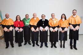 Retrato de grupo previo a la investidura como Doctor "Honoris Causa" de José Emilio Navas por la Facultad de Ciencias Económicas y Empresariales de la Universidad de Málaga. Edificio del Rectorado. Abril de 2017