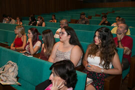 Asistentes a la mesa redonda: "Periodismo deportivo en la actualidad". Curso "Información y Comunicación". Cursos de Verano de la Universidad de Málaga. Ronda. Julio de 2018